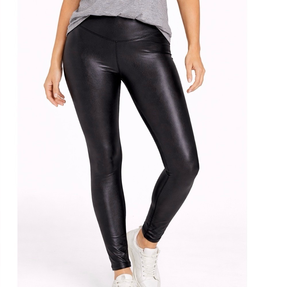 SPANX Faux Leather Leggings moto style semi shinny full length form fitting XS